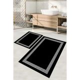 Napolihome Dijital Baskılı Yıkanabilir Kaymaz Taban Sade Çerçeveli Banyo Paspası Klozet Takımı,Siyah 60 X 100