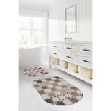 Napolihome Dijital Baskılı Yıkanabilir Kaymaz Taban Sade Modern Oval Banyo Paspası Klozet Takımı,Vizon 60 X 100