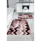 Napolihome Dijital Baskılı Yıkanabilir Kaymaz Taban Sade Zigzag Model Banyo Paspası Klozet Takımı,Bordo 60 X 100