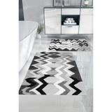 Napolihome Dijital Baskılı Yıkanabilir Kaymaz Taban Sade Zigzag Model Banyo Paspası Klozet Takımı,Gri 60 X 100