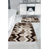 Napolihome Dijital Baskılı Yıkanabilir Kaymaz Taban Sade Zigzag Model Banyo Paspası Klozet Takımı,Kahverengi 60 X 100