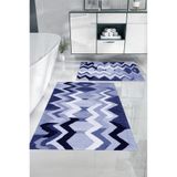 Napolihome Dijital Baskılı Yıkanabilir Kaymaz Taban Sade Zigzag Model Banyo Paspası Klozet Takımı,Lacivert 60 X 100