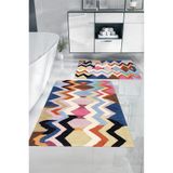 Napolihome Dijital Baskılı Yıkanabilir Kaymaz Taban Sade Zigzag Model Banyo Paspası Klozet Takımı,Renkli 60 X 100