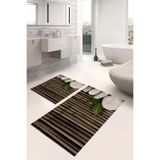 Napolihome Dijital Baskılı Yıkanabilir Kaymaz Taban Taş Desenli Banyo Paspası Klozet Takımı,Kahverengi 60 X 100