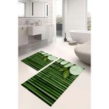 Napolihome Dijital Baskılı Yıkanabilir Kaymaz Taban Taş Desenli Banyo Paspası Klozet Takımı,Yeşil 60 X 100