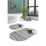 Napolihome Dijital Baskılı Yıkanabilir Kaymaz Taban Taş Desenli Oval Banyo Paspası Klozet Takımı,Gri 60 X 100