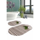 Napolihome Dijital Baskılı Yıkanabilir Kaymaz Taban Taş Desenli Oval Banyo Paspası Klozet Takımı,Vizon 60 X 100
