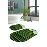 Napolihome Dijital Baskılı Yıkanabilir Kaymaz Taban Taş Desenli Oval Banyo Paspası Klozet Takımı,Yeşil 60 X 100