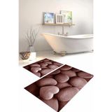 Napolihome Dijital Baskılı Yıkanabilir Kaymaz Taban Taş Modelli Banyo Paspası Klozet Takımı,Bordo 60 X 100