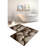 Napolihome Dijital Baskılı Yıkanabilir Kaymaz Taban Taş Modelli Banyo Paspası Klozet Takımı,Kahverengi 60 X 100