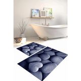 Napolihome Dijital Baskılı Yıkanabilir Kaymaz Taban Taş Modelli Banyo Paspası Klozet Takımı,Lacivert 60 X 100