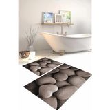 Napolihome Dijital Baskılı Yıkanabilir Kaymaz Taban Taş Modelli Banyo Paspası Klozet Takımı,Vizon 60 X 100