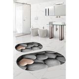 Napolihome Dijital Baskılı Yıkanabilir Kaymaz Taban Taş Modelli Oval Banyo Paspası Klozet Takımı,Gri 60 X 100