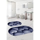 Napolihome Dijital Baskılı Yıkanabilir Kaymaz Taban Taş Modelli Oval Banyo Paspası Klozet Takımı,Lacivert 60 X 100