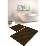 Napolihome Dijital Baskılı Yıkanabilir Kaymaz Taban Yaprak Desenli Banyo Paspası Klozet Takımı,Kahverengi 60 X 100