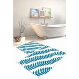 Napolihome Dijital Baskılı Yıkanabilir Kaymaz Taban Yaprak Desenli Banyo Paspası Klozet Takımı,Mavi 60 X 100