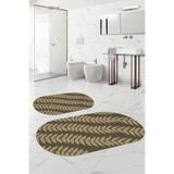 Napolihome Dijital Baskılı Yıkanabilir Kaymaz Taban Yaprak Desenli Oval Banyo Paspası Klozet Takımı,Bej 60 X 100