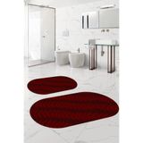 Napolihome Dijital Baskılı Yıkanabilir Kaymaz Taban Yaprak Desenli Oval Banyo Paspası Klozet Takımı,Bordo 60 X 100