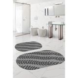 Napolihome Dijital Baskılı Yıkanabilir Kaymaz Taban Yaprak Desenli Oval Banyo Paspası Klozet Takımı,Gri 60 X 100