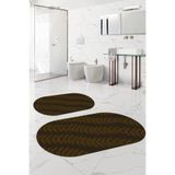 Napolihome Dijital Baskılı Yıkanabilir Kaymaz Taban Yaprak Desenli Oval Banyo Paspası Klozet Takımı,Kahverengi 60 X 100