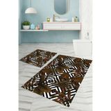 Napolihome Dijital Baskılı Yıkanabilir Klasik Çiçek Desenli Banyo Paspası Klozet Takımı,Kahverengi 60 X 100 KLOZET-60