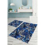 Napolihome Dijital Baskılı Yıkanabilir Klasik Çiçek Desenli Banyo Paspası Klozet Takımı,Mavi 60 X 100