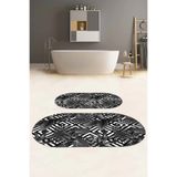 Napolihome Dijital Baskılı Yıkanabilir Klasik Çiçek Desenli Oval Banyo Paspası Klozet Takımı,Gri 60 X 100