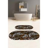 Napolihome Dijital Baskılı Yıkanabilir Klasik Çiçek Desenli Oval Banyo Paspası Klozet Takımı,Kahverengi 60 X 100