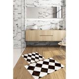 Napolihome Dijital Baskılı Yıkanabilir Mermer Zemin Desenli Banyo Paspası Klozet Takımı,Kahverengi 60 X 100