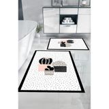 Napolihome Dijital Baskılı Yıkanabilir Modern Kaktüs Modelli Banyo Paspası Klozet Takımı,Beyaz 60 X 100