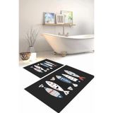 Napolihome Dijital Baskılı Yıkanabilir Renkli Balık Desenli Banyo Paspası Klozet Takımı,Gri 60 X 100