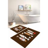Napolihome Dijital Baskılı Yıkanabilir Renkli Balık Desenli Banyo Paspası Klozet Takımı,Kahverengi 60 X 100