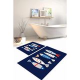 Napolihome Dijital Baskılı Yıkanabilir Renkli Balık Desenli Banyo Paspası Klozet Takımı,Lacivert 60 X 100