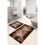 Napolihome Dijital Baskılı Yıkanabilir Renkli Çiçek Desenli Banyo Paspası Klozet Takımı,Kahverengi 60 X 100 KLOZET-66