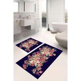 Napolihome Dijital Baskılı Yıkanabilir Renkli Çiçek Desenli Banyo Paspası Klozet Takımı,Lacivert 60 X 100 KLOZET-66