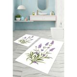 Napolihome Dijital Baskılı Yıkanabilir Sade Çiçek Desenli Banyo Paspası Klozet Takımı,Beyaz 60 X 100