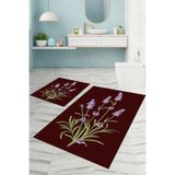 Napolihome Dijital Baskılı Yıkanabilir Sade Çiçek Desenli Banyo Paspası Klozet Takımı,Bordo 60 X 100