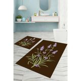 Napolihome Dijital Baskılı Yıkanabilir Sade Çiçek Desenli Banyo Paspası Klozet Takımı,Kahverengi 60 X 100
