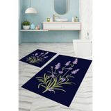 Napolihome Dijital Baskılı Yıkanabilir Sade Çiçek Desenli Banyo Paspası Klozet Takımı,Lacivert 60 X 100