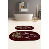 Napolihome Dijital Baskılı Yıkanabilir Sade Çiçek Desenli Oval Banyo Paspası Klozet Takımı,Bordo 60 X 100