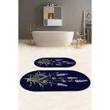 Napolihome Dijital Baskılı Yıkanabilir Sade Çiçek Desenli Oval Banyo Paspası Klozet Takımı,Lacivert 60 X 100