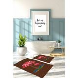 Napolihome Dijital Baskılı Yıkanabilir Sade Flamingo Desenli Banyo Paspası Klozet Takımı,Kahverengi 60 X 100