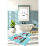 Napolihome Dijital Baskılı Yıkanabilir Sade Flamingo Desenli Banyo Paspası Klozet Takımı,Turkuaz 60 X 100