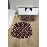 Napolihome Dijital Baskılı Yıkanabilir Sade Kupa Desenli Oval Banyo Paspası Klozet Takımı,Bordo 60 X 100