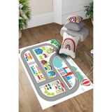 Napolihome Dijital Baskılı Yol Desenli Yıkanabilir Kaymaz Taban Çocuk Odası Halısı,Beyaz 160 X 250