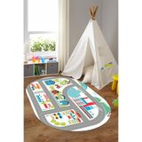 Napolihome Dijital Baskılı Yol Desenli Yıkanabilir Kaymaz Taban Oval Çocuk Odası Halısı,Beyaz 100 X 150