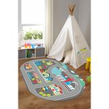 Napolihome Dijital Baskılı Yol Desenli Yıkanabilir Kaymaz Taban Oval Çocuk Odası Halısı,Çok Renkli 40 X 60