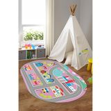 Napolihome Dijital Baskılı Yol Desenli Yıkanabilir Kaymaz Taban Oval Çocuk Odası Halısı,Pembe 60 X 150