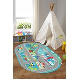 Napolihome Dijital Baskılı Yol Desenli Yıkanabilir Kaymaz Taban Oval Çocuk Odası Halısı,Turkuaz 180 X 280