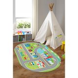 Napolihome Dijital Baskılı Yol Desenli Yıkanabilir Kaymaz Taban Oval Çocuk Odası Halısı,Yeşil 100 X 300